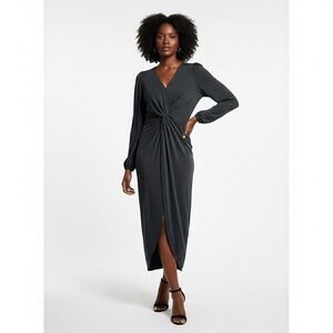 NWT Gentle Fawn Long Sleeve Twist Front Midi Dress Charcoal Gray Size M Elegant